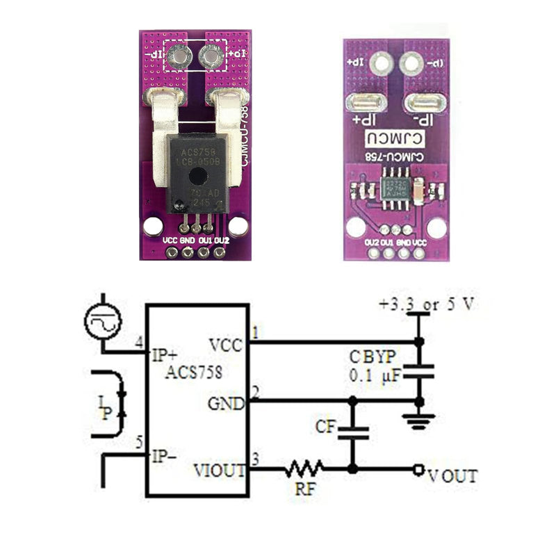 Pack of 3 ACS758LCB-050B-PFF-T Linear Current Sensors, Hall Current DIY Module (3)