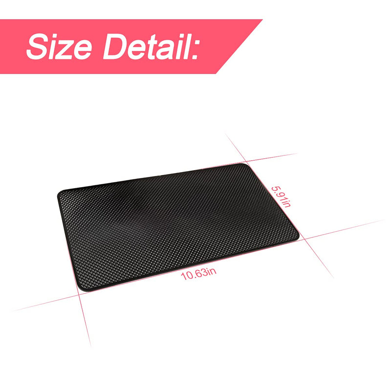 Car Dashboard Anti-Slip Rubber Pad, 10.6"x 5.9" Universal Non-Slip Car Magic Dashboard Sticky Adhesive Mat for Phones Sunglasses Keys Electronic Devices and More Use (Black/Grid) Black/Grid