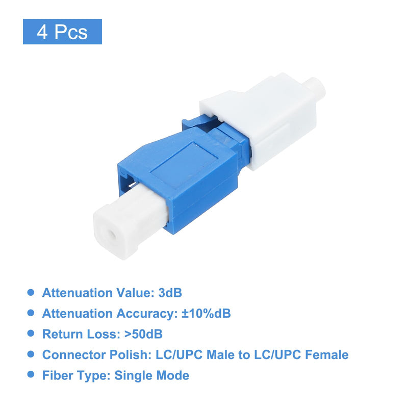 [AUSTRALIA] - QUARKZMAN 3dB LC Fiber Optic Damper, LC/UPC SM Single Mode Solid Glass Fiber Damper Male to Female for Fiber Optic Transfer Pack of 4 3 dB 