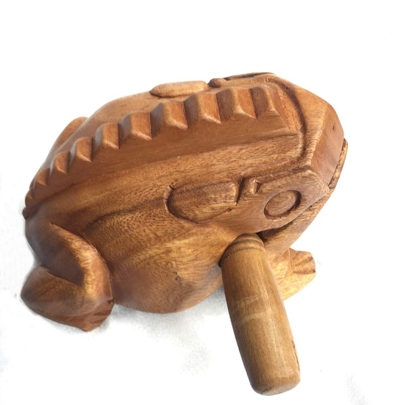 Large 7" Wood Frog Guiro Rasp Percussion Instrument Tone Block Frog Animal Shaped Figurine Wooden Handcraft Musical Lucky Frog Home Office Decoration (Tan) Tan