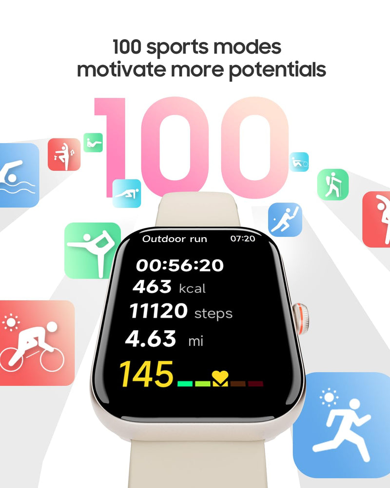 1.91" Smart Watch for Women with ALEXA, Fitness Watch for Android iOS Phone | Call Function, Message Notifications, Pedometer, IP68 Waterproof, Heart Rate, Sleep Monitor, 100 Sport Modes, 100 Watch Faces Beige