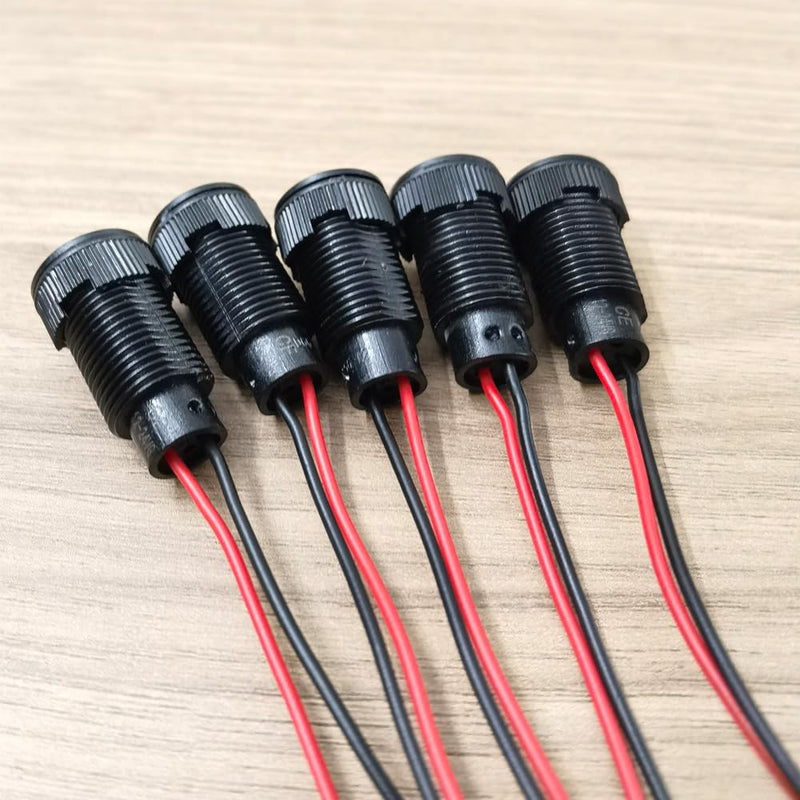 5pcs LED Plastic Indicator Pilot Light AC/DC 12-24V Mounting Hole Size 12mm(Blue) blue/AC/DC 12-24V/black shell