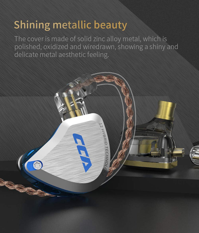 CCA C12 in-Ear Monitors, 5BA+1DD Hybrid HiFi Stereo Noise Isolating IEM Wired Earphones/Earbuds/Headphones with Detachable Tangle-Free Cable 2Pin for Musician Audiophile (Without MIC, Dream Blue) | HiFi Musician Monitor IEM, Detachable 2-Pin Cable, Noi...