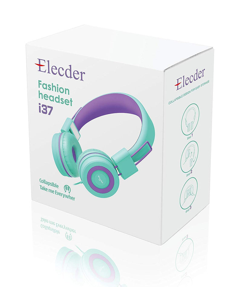 [AUSTRALIA] - ELECDER i37 Kids Headphones Children Girls Boys Teens Foldable Adjustable On Ear Headphones 3.5mm Jack Compatible Cellphones Computer MP3/4 Kindle School Tablet Green/Purple 