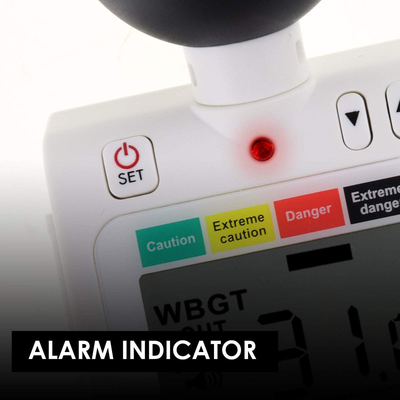 Portable 2 in 1 WBGT + HI Heat Index Checker Wet Ball Globe Temperature Heat Stress Meter Air Temperature Humidity Tester with Acoustic Alarm to Display Dangerous Levels Portable WBGT + HI-Checker
