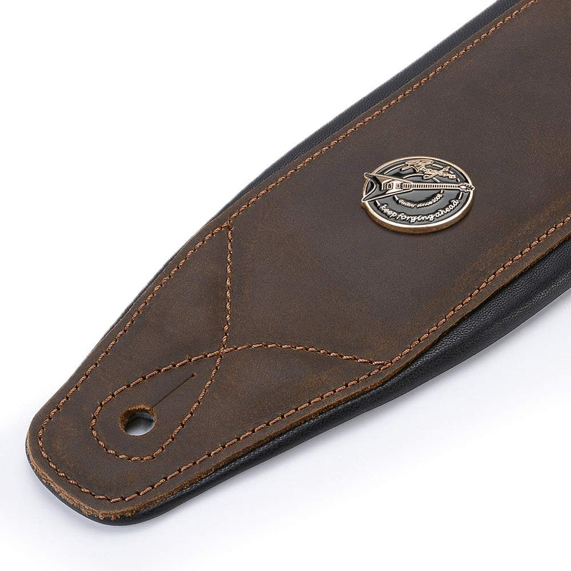 BestSounds Guitar Strap Leather 3 Inch Wide Full Grain Padded Soft Leather Strap for Acoustic, Electric and Bass Guitars Whiskey Brown