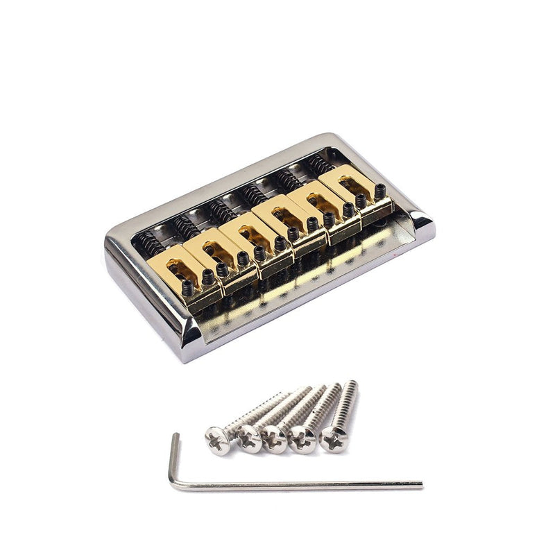 Electric Guitar Bridge Fixed Hardtail Bridge with Brass Saddle for Electric Guitar Replacement Part Chrome Silver+Brass Saddle