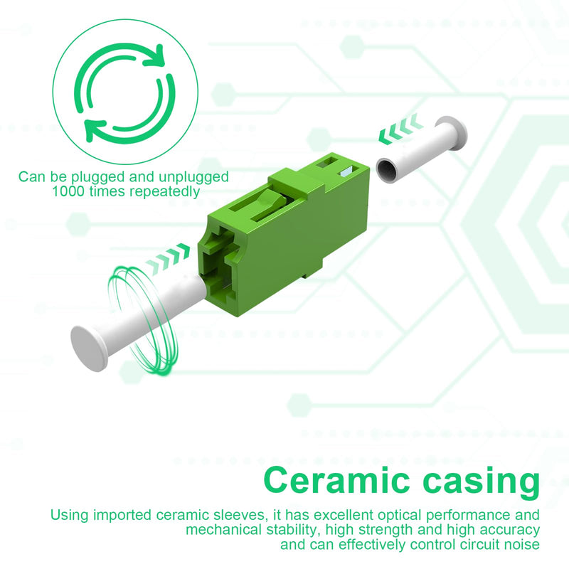 SHENGYIG Pack of 4 Fibre Optic Adapter, PC Singlemode Fibre Optic Coupling, Green LC-APC Female Simplex Single Mode, Ceramic Core, for Fibre Optic Communication System, Access Network