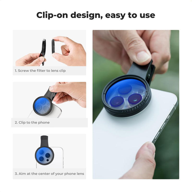 [AUSTRALIA] - K&F Concept 52mm Clip-on CPL Phone Camera Lens Filter Kit, Circular Polarizer Polarizing Filter Compatible with iPhone 15 14 13 12 11 