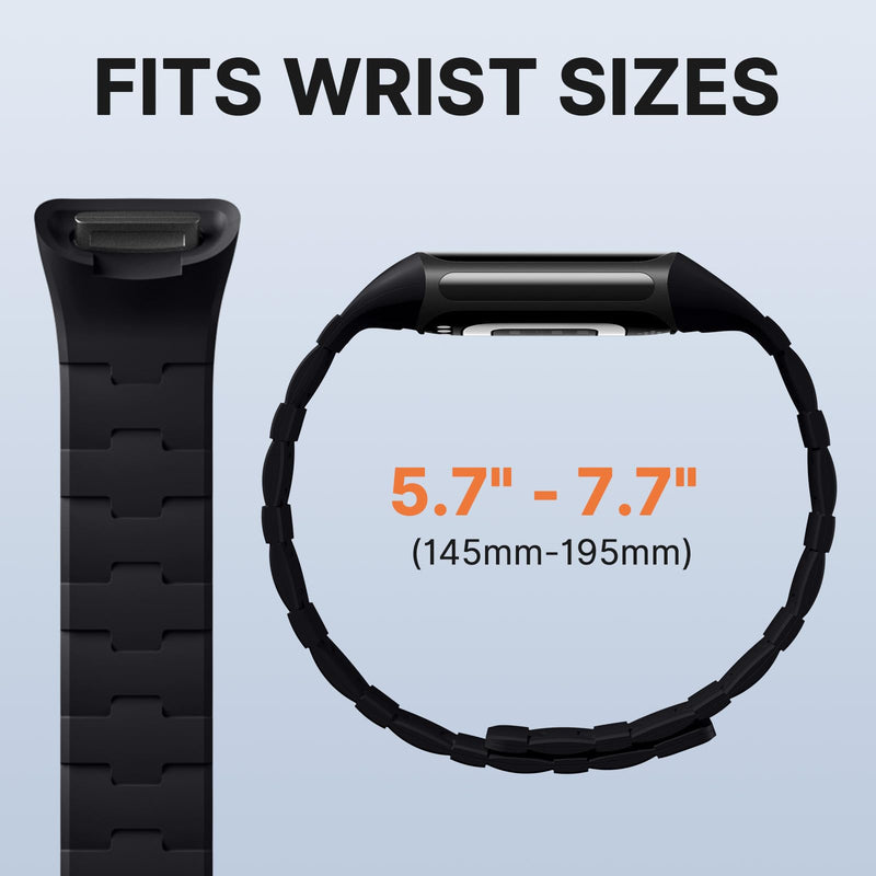 Bandletic Magnetic Watch Band Compatible with Fitbit Charge 6/5 Bands | Magnetic Closure with No Pin, One-handed Snap-on, Skin-friendly All-day Wear at Work or Gym, for Charge 6/5 Fitness Tracker Black