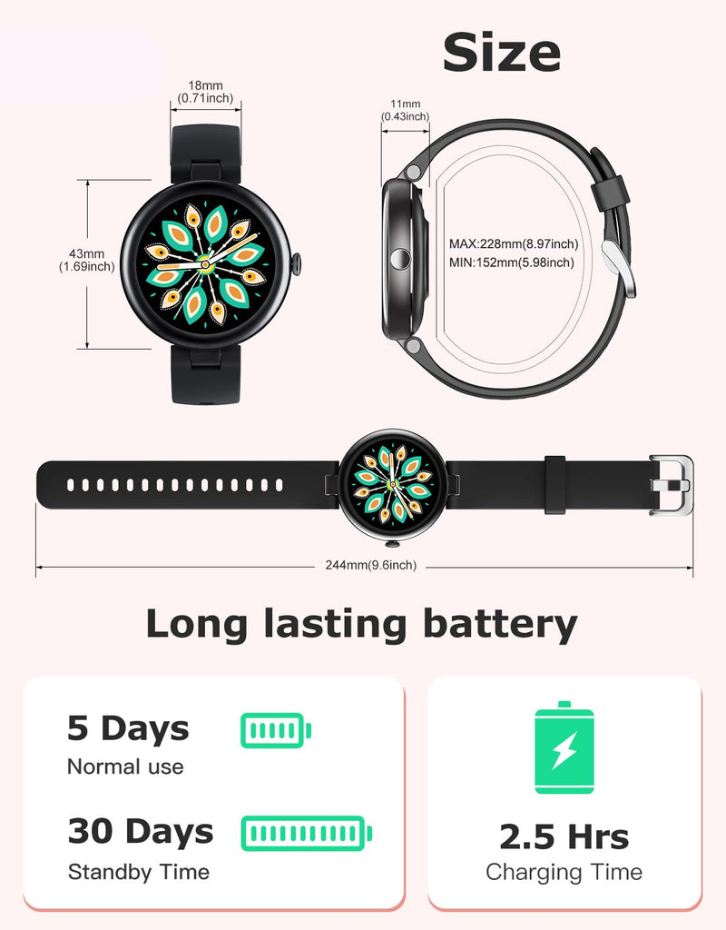 Smart Watches for Women, Round Bluetooth Call Smartwatch for iPhone Android Phones, Waterproof Fitness Tracker Watch with Heart Rate Monitor Sleep Tracker 100+Sports, Stylish Gifts for Women Black