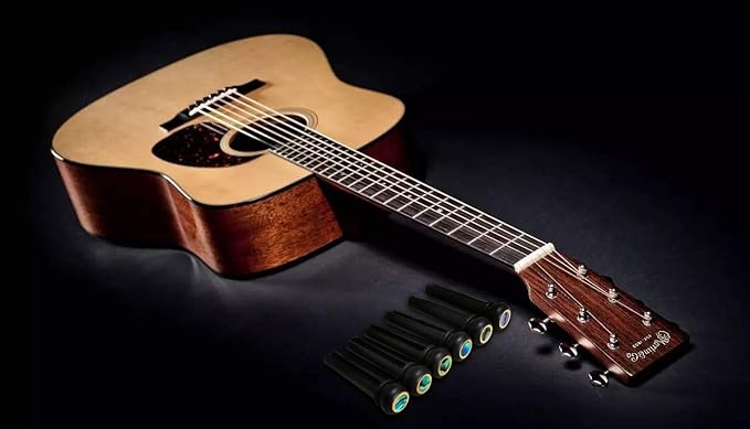 Acoustic Guitar Bridge 6PCS Ebony Guitar Bridge Pins Inlaid Abalone Dot Brass Rings Replacement