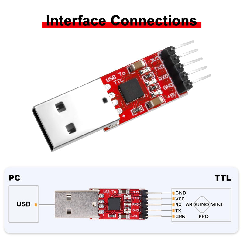 AYWHP CP2102 HW-598 USB to TTL Serial Converter Module UART USB TTL Adapter Converter for 3.3 V and 5 V with Jumper Cable Pack of 2