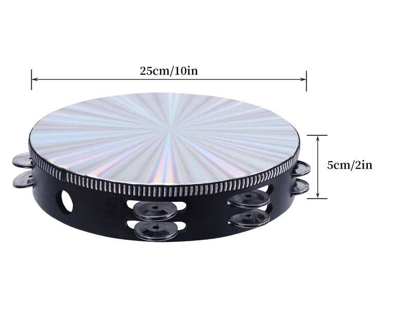 [AUSTRALIA] - Radiant Tambourines, 10 inch Tambourine with Double Row Jingle Reflective Hand Drum Percussion Handheld Drum Bell Musical Instrument Hand Held Percussion for Adults Church, KTV, Party, Games 10 inches 