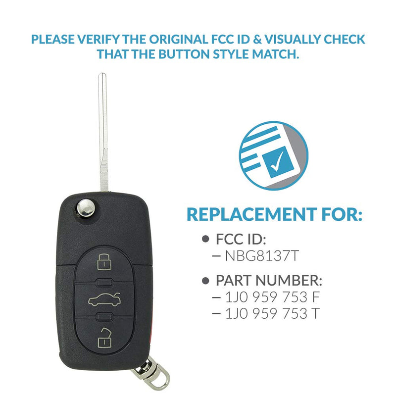 Keyless2Go Replacement for New Keyless Entry Remote Car Key Fob for Vehicles that Use 1J0959753F (2 Pack)
