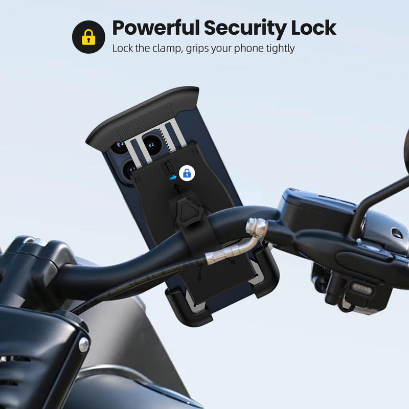 Bike Phone Holder, Motorcycle Phone Mount 360°Rotatable Handlebar Cell Phone Clamp Scooter Phone Clip for iPhone 15 Pro Max/Plus,14/13/12/11,Galaxy S24 Ultra/S23/A15/A54/S9 and More 4.7"-7.3" Phones
