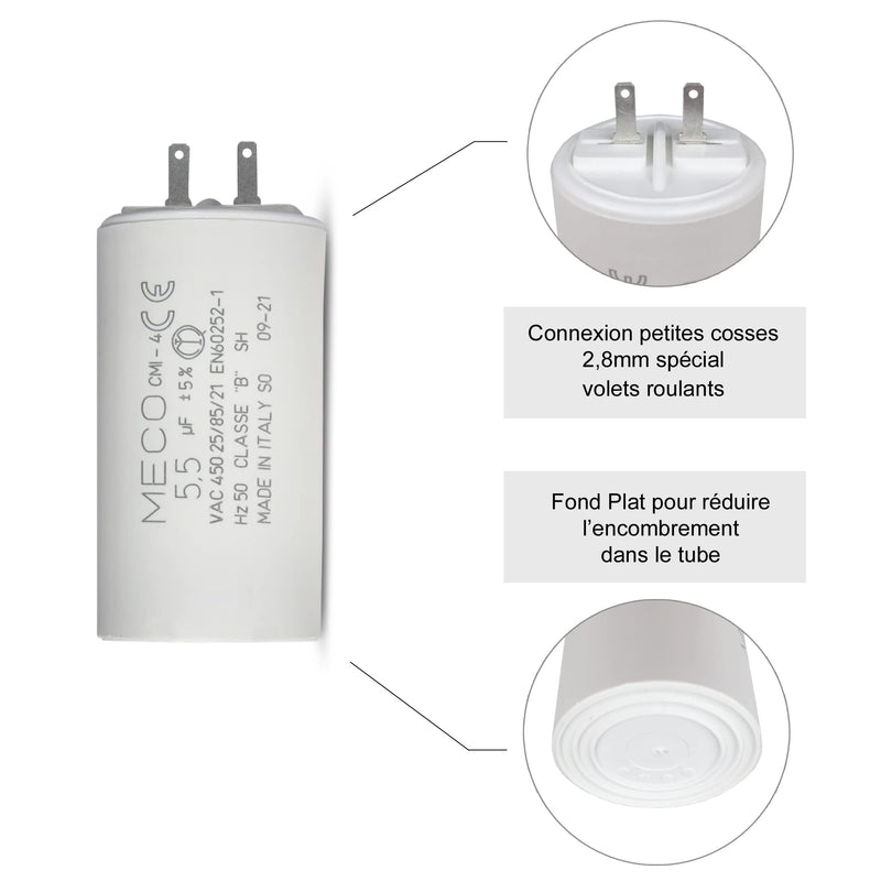 Capacitor 5.5 µF - Specially designed for roller shutters with small connection 2.8 mm - 2 year warranty 1