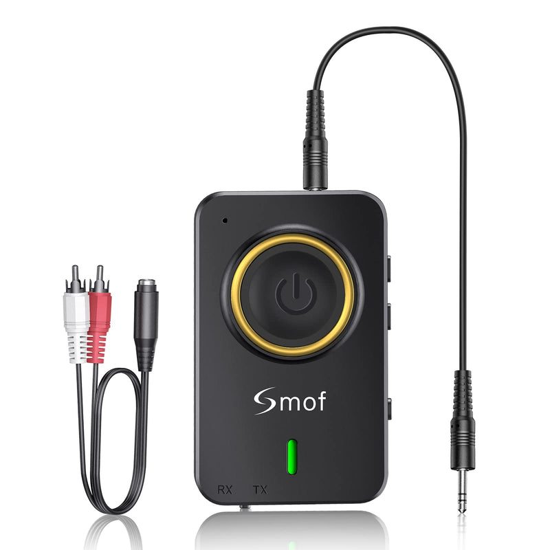 [AUSTRALIA] - Smof Bluetooth Transmitter for TV, Bluetooth Receiver for Car Speaker, 2-in-1 Wireless 3.5mm Bluetooth Aux Adapter with Built-in Mic and Battery, Dual Link, aptX Low Latency (Black) 