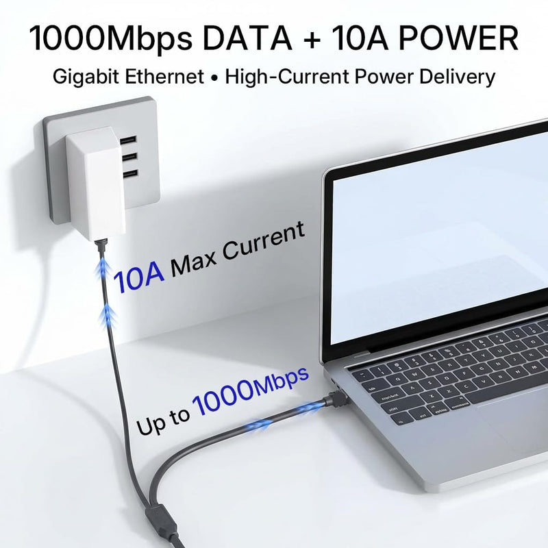 10M/32FT 2-in-1 Starlink Mini Ethernet Cable, Integrated DC Power + Cat5e Gigabit Data Replacement Cord, Waterproof Outdoor Cable for RV Marine Camping, Includes USB-C to DC Adapter 32FT/10M