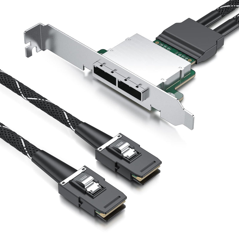 10Gtek MiniSAS SFF-8087 to SFF-8088 Dual-Channel Adapter Cable, 6Gbps SAS 2.0, 30AWG for Server/Storage Expansion & JBOD Backplanes, 0.7m/2.3ft Dual 8087 - Dual 8088