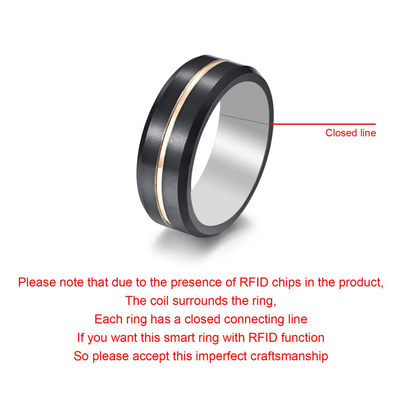 Waterproof Tungsten Steel NFC Forum Type 2 215 496 Bytes Chip Universal for Mobile Phone All-Round Sensing Technology Wearable Smart Ring（Black Gold Tungsten NFC ring-22mm） black gold-22mm