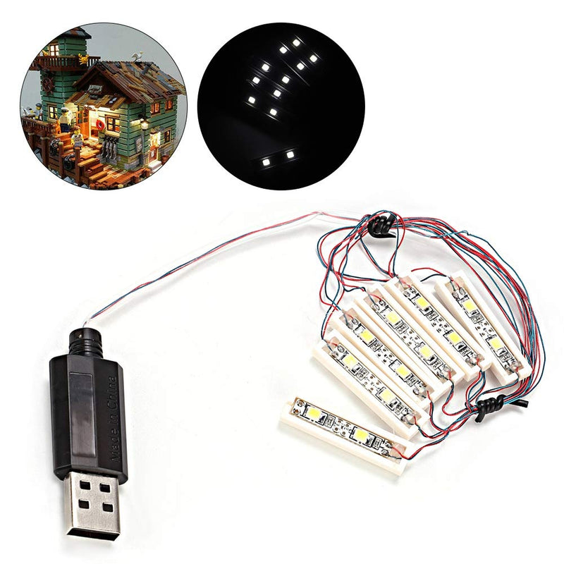 Ymiko 1 x 6 LED Downlights USB Powered Brick White, Powered by USB, LED Bricks, Lamp Off, LED Lighting, Compatible with Bricks