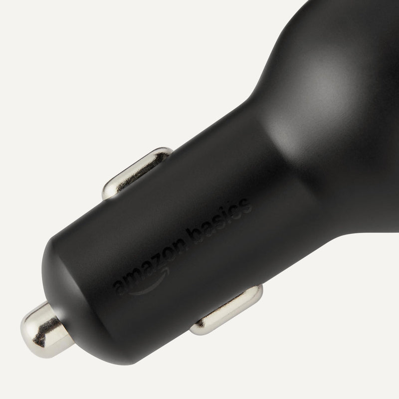 Amazon Basics Fast-Charging Car Charger, 60W, 1 USB-C Port (30W), 1 USB-A Port, 1 Built-in Coiled USB-C Cable (30W), Black USB A+USB C (with built-in coiled cable)
