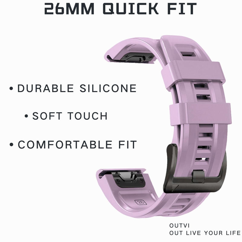 26mm watch band for garmin fenix 5x 6x 7x 3 hr quickfit 26 watch band for garmin women men silicone Purple and White bundle
