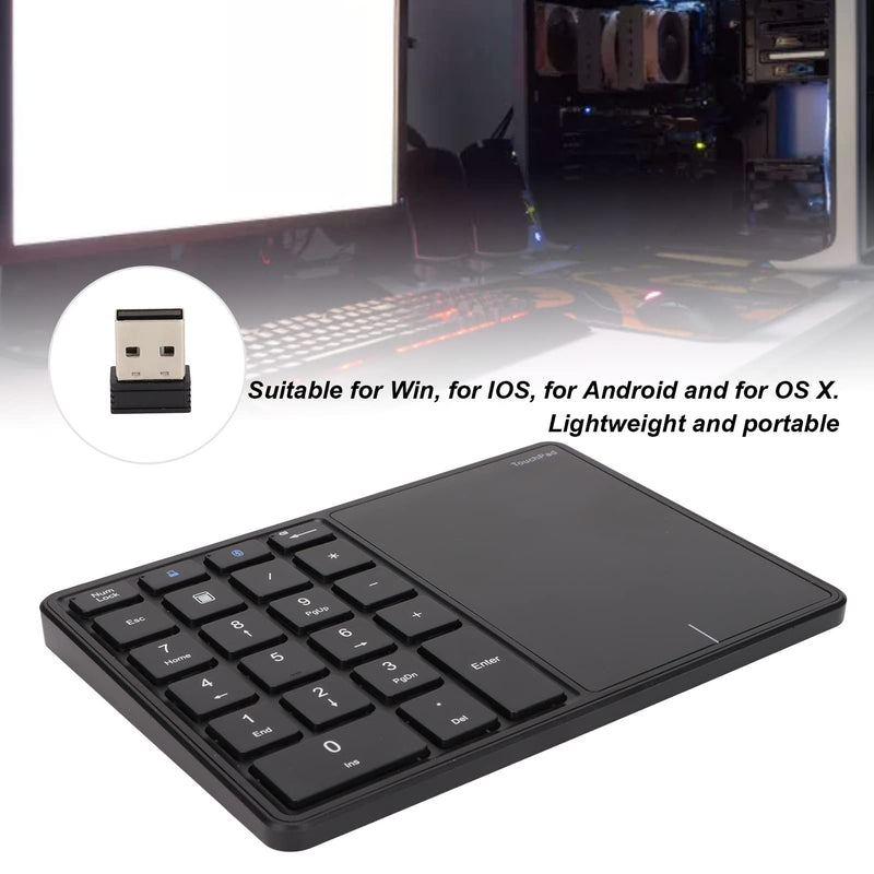 Sanpyl Numeric Keypad, 2 in 1 22 Keys 2.4G Touchpad Bluetooth 4.2 Number Pad, Type C Charging 500mAh Financial Accounting Keyboard, for Laptop, PC, Desktop(Black) black