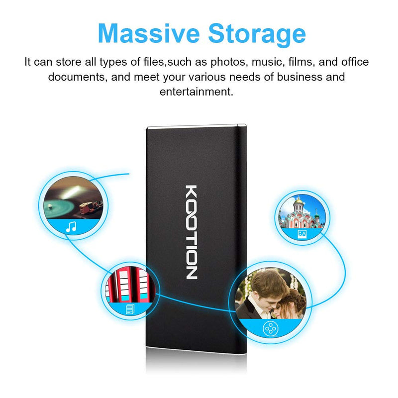 KOOTION External SSD 250GB Portable SSD High-Speed Solid State Drive, Read up to 500MB/s & Write up to 450MB/s B. 250GB - Black