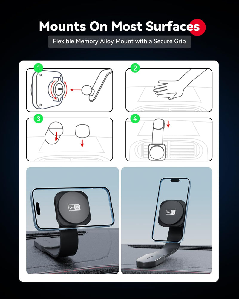 Spedal Qi2 15W Magnetic Car Charger Mount, for MagSafe-Compatible Car Phone Holder with Strong Magnet, 360° Adjustable Wireless Charging Mount for iPhone 16/15/14/13/12