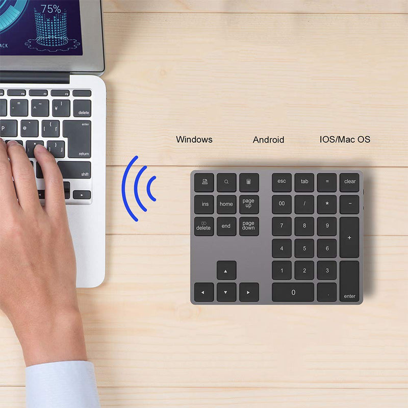 Wired/Bluetooth Numeric Keypad, Portable Wireless Bluetooth 34-Key External Number Pad with 2 USB 3.0 Interface for Computer Laptop Windows, OS, Android(Black) Black