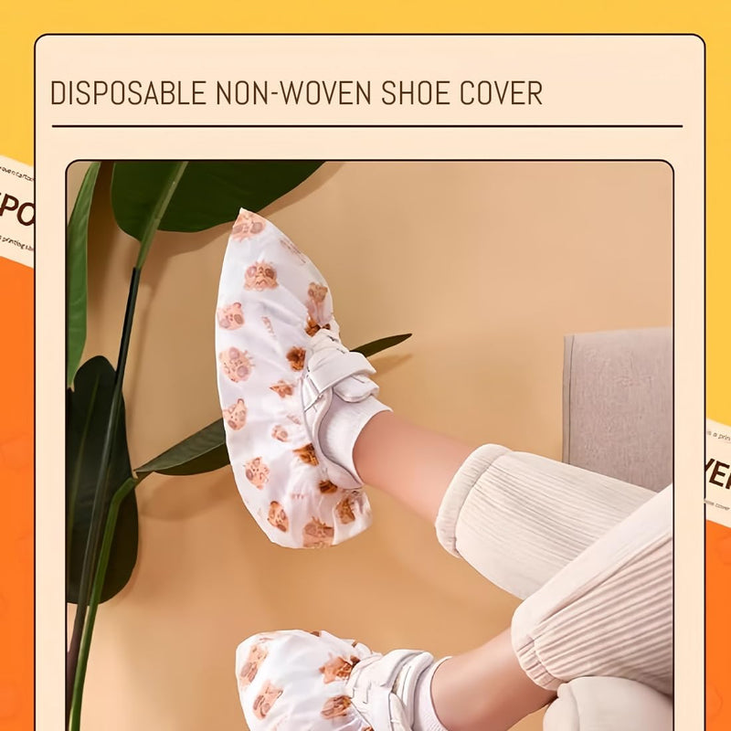 Pack of 50 Shoe Covers, Disposable Cartoon Disposable Print, Overshoes with Waterproof Sole, Reusable Covers, Extra Strong, Shoe Protection Cover, Non-Slip, 14.5 x 40 cm