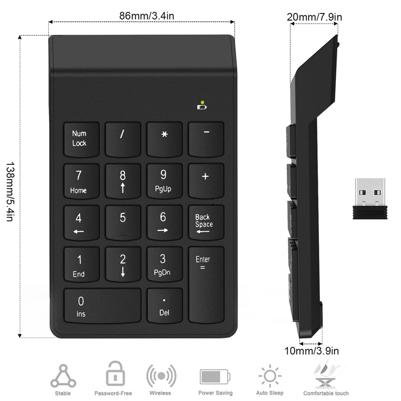 [AUSTRALIA] - Wireless Number Pad, Numeric Keypad Numpad Keyboard 10 Key USB Keypad Office Accounting Essentials Desktop Computer Laptops Accessories Compatible Chromebook NoteBook EliteBook MateBook etc. Onyx 