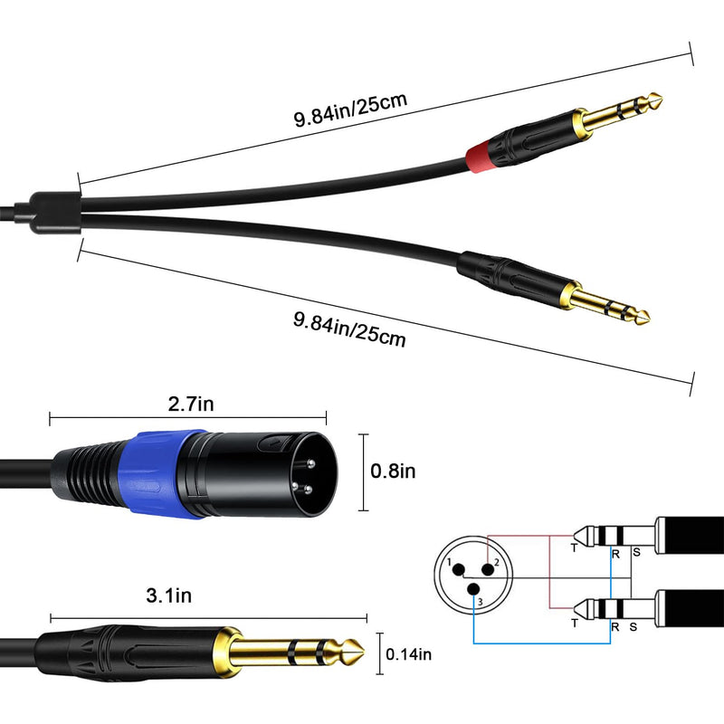 [AUSTRALIA] - 2Pack 6.35mm Dual TRS to XLR Male Cable for Microphone, Mixer, Amplifier, 1.5 FT, 1/4 TRS to XLR Audio Cable, Y Splitter Patch Cord, 3-Pinxlr to Dual 1/4 Male Converter Adapter Cable 1.5Ft, 2Pack Dual 1/4 to XLR Male 