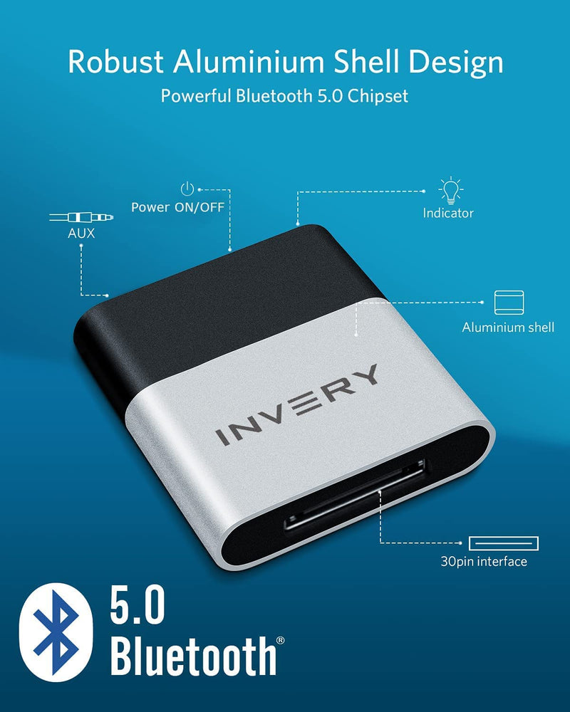 [AUSTRALIA] - INVERY DockLinQ Pro 30 pin Bluetooth 5.0 Adapter Receiver for Bose Sounddock and Other 30pin iPod iPhone Music Docking Station(Not for Cars) 