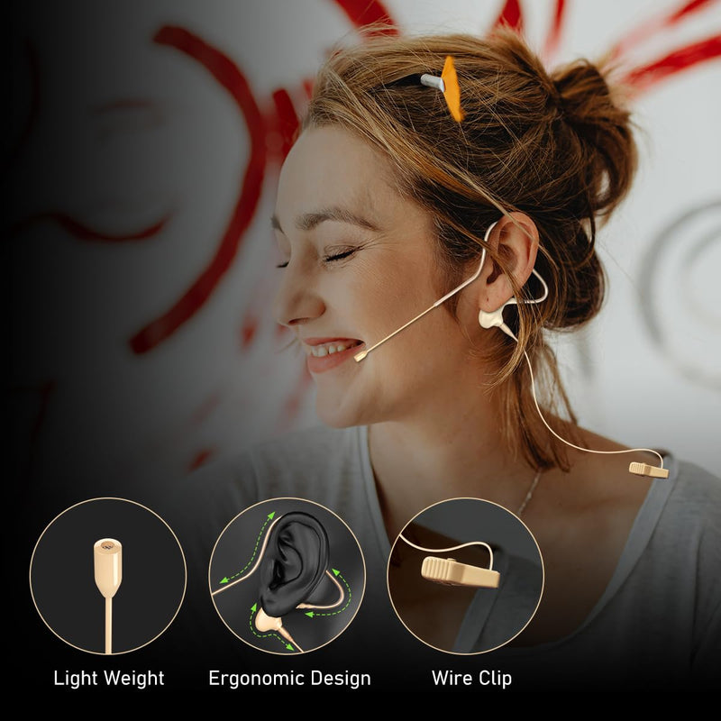 [AUSTRALIA] - KIMAFUN Headset/Headworn Microphone Single Earset Ear-hook Over Ear Hanging Condenser Mic Compatible with Shure Wireless System Bodypack Transmitter, Ideal for Performance, Theater, Lecture - Beige D4 D4 for Shure Wireless System 