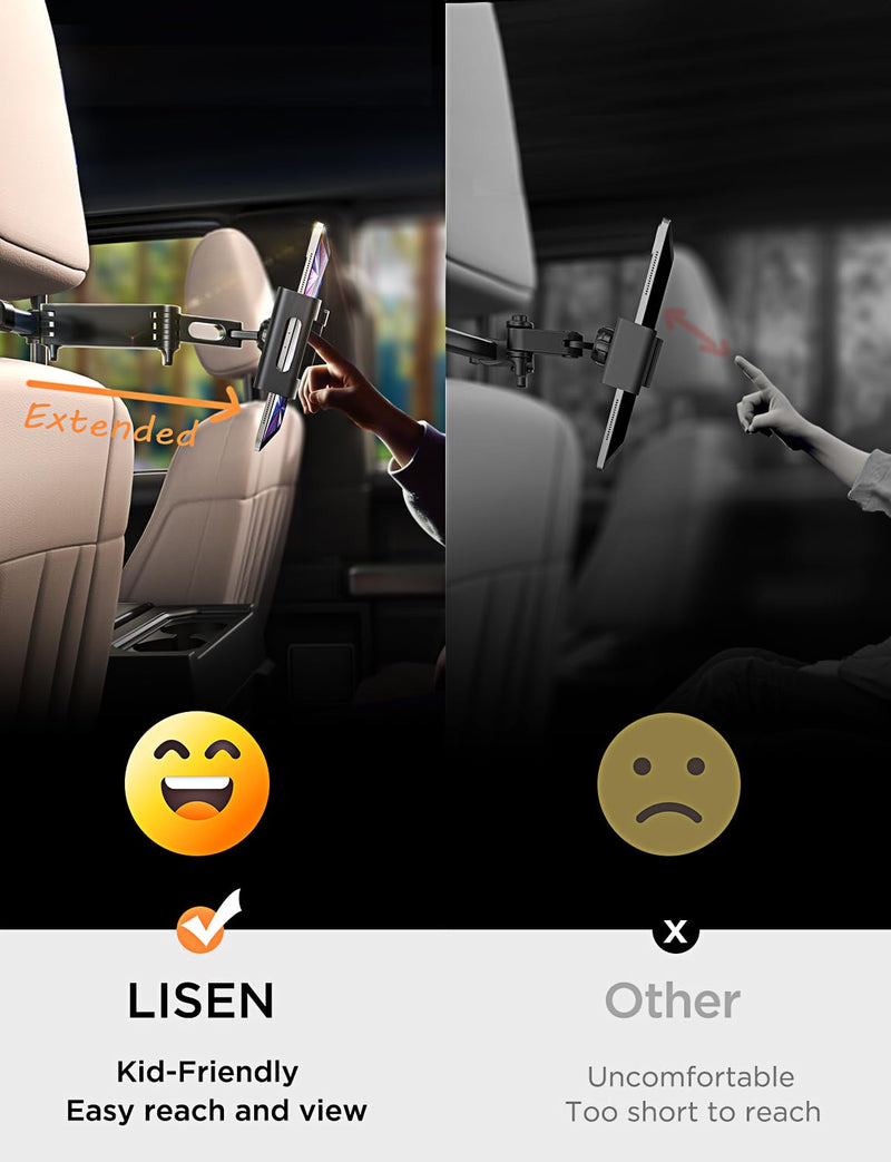 LISEN Tablet iPad Car Holder Back Seat - Stretchable Tablet Holder for Car Headrest, Road Trip Must Haves Tablet iPad Car Mount Car Accessories