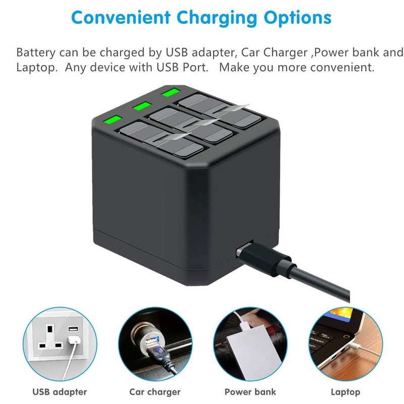 COOLSHOW Hero 7 6 5 Battery Replacement (2 Packs) and Triple HERO 7 Charger Compatible with GoPro Hero 7 Black,Hero 6 Black, Hero 5 Black, Hero 2018 and Charger Compatible with Hero 8 2xBatteries+1xCharger