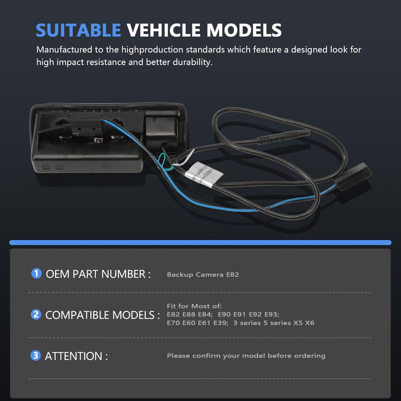 1080P Vehicle Backup Camera for E82 E88 E84 E90 E91 E92 E93 E70 E60 E61 E39 3 5 X5 X6, Car Rear View 170 Fisheye Lens LS8003
