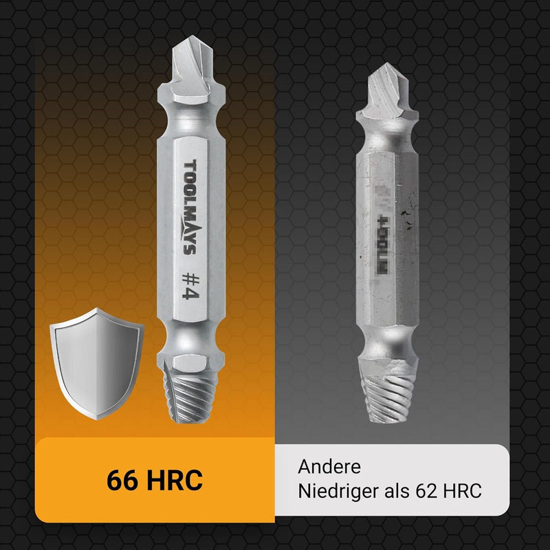TOOLMAYS Screw Extractor Set, 5 Pieces Left Extractor Set, Max. Hardness up to 66 HRC, Damaged Screw Remover Extractor Set 2-in-1 solution