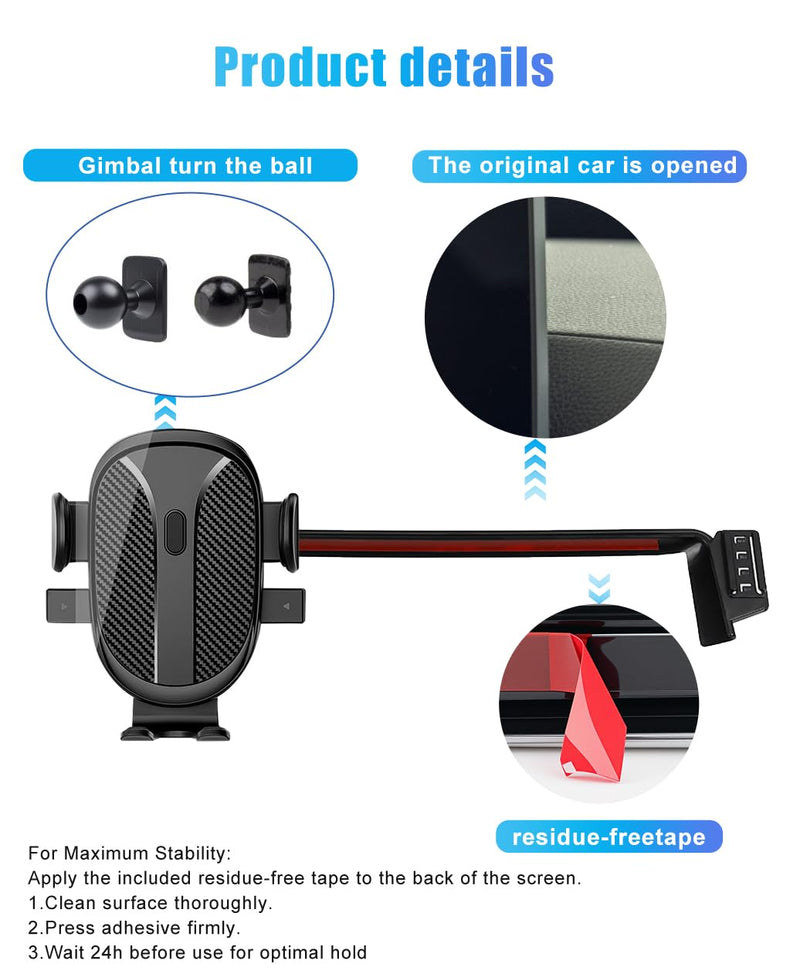 Car Phone Holder for 2026 Toyota Grand Highlander Accessories 2024 2025 Dash Mount Cell Phone Mount for Most Smartphones Auto Interior Accessories Hands-Free 360 Degree Rotation For Toyota Grand Highlander 2024-2026