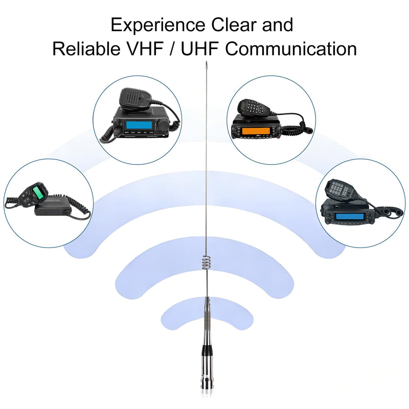 Dual Band Mobile Antenna 70cm 2meter VHF/UHF (144 / 430MHz) Stainless Steel Aerial PL-259 (UHF-Male) Connector for Repeater Ham Mobile Radio Transceiver