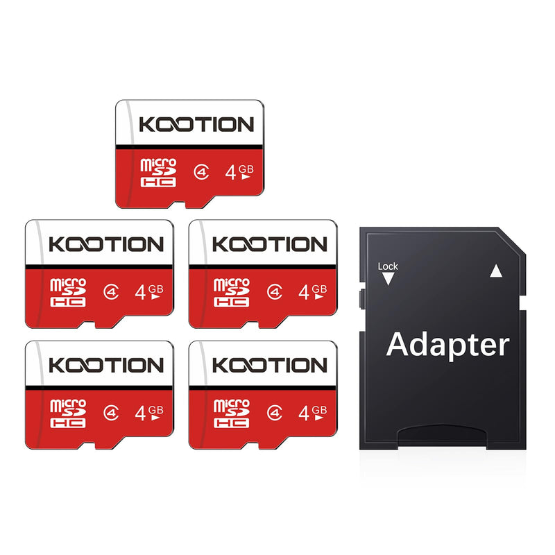[AUSTRALIA] - KOOTION 4 GB Micro SD Cards 5-Pack, Class 4 MicroSD Flash Memory Card, C4, TF Card with Adapter for MP3/MP4/Old Phones 