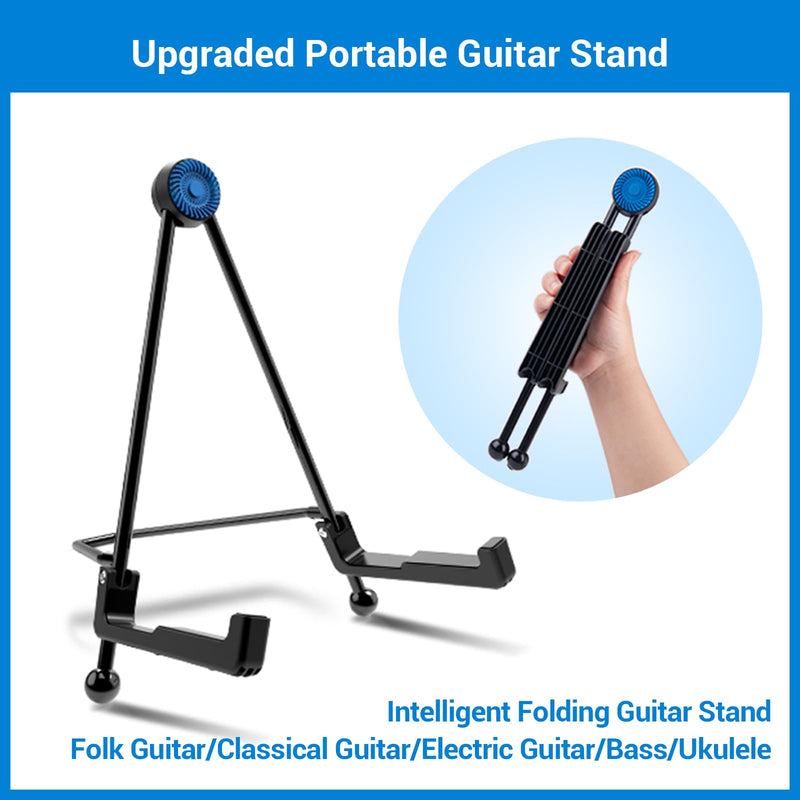 Guitar Stand - Foldable Guitar A-Frame Stand, Portable Solid Steel Guitar Floor Stand for Acoustic/Classical Guitar, Electric Guitar Bass, Banjo, Ukulele, with Non-Slip Rubber and Silicone Pad (Black) Guitar Stand