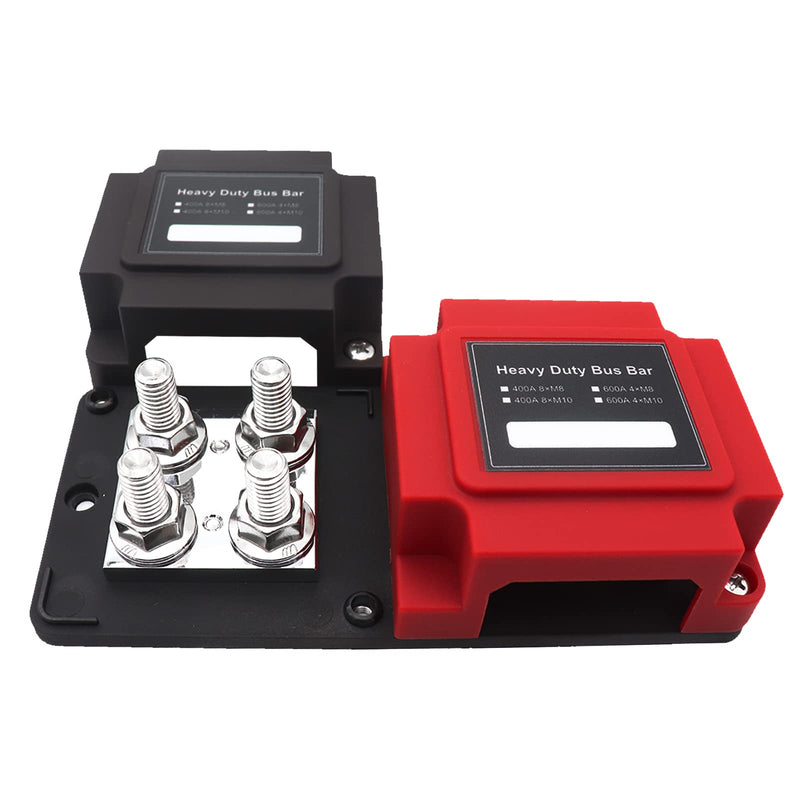 400 Am Power Distribution Block Bus Bar Pair with Cover Marine Bus Bar, Automotive, and Solar Wiring 8x3/8 M10 Studs Heavy Duty Power 400A