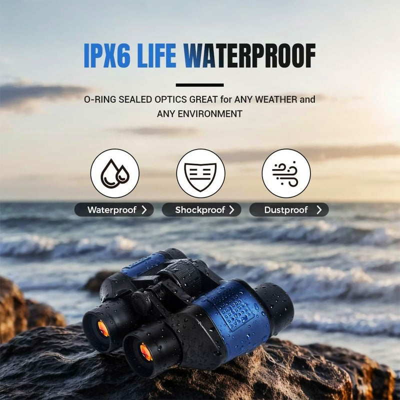 60x60 Compact Binoculars for Adult with Low Light Vision,BAK4 Prism FMC Lens HD Professional Waterproof,High Powered Easy Focus,for Bird Watching,Hunting,Traveling,Sightseeing