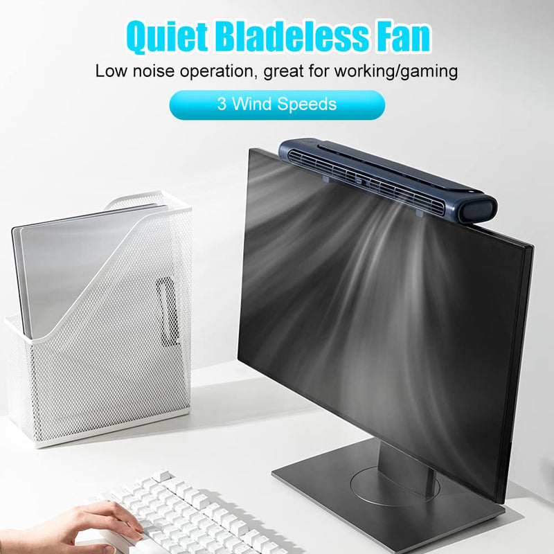 Clip On Computer Fan, Bladeless Monitor Clip On Fan | Personal Cooling Fan for Office, Quiet USB Desk Fan Small Tower Fan for Desk, Suitable for Flat and Curved Monitor, Laptop Navy