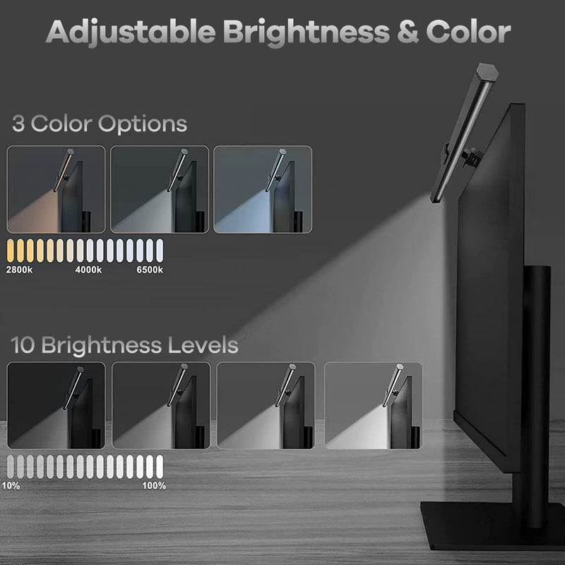 HIOUME Monitor Light Bar, USB Powered LED Computer Light for Desk/Office/Home, 3 Adjustable Color Temperature, 10 Dimming Brightness Levels, No Screen Glare, Black