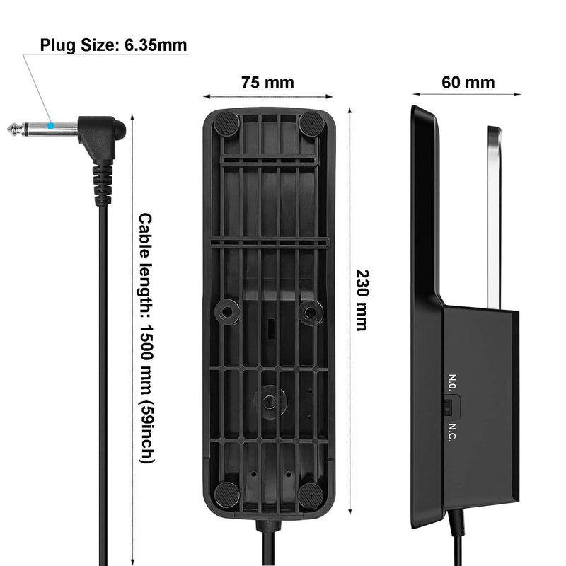 Piano Sustain Pedal，Digital Piano and Keyboard Sustain Pedal with Polarity Switch Compatible for Most Digital Pianos, Yamaha, Casio and MIDI Keyboards(Black) Small